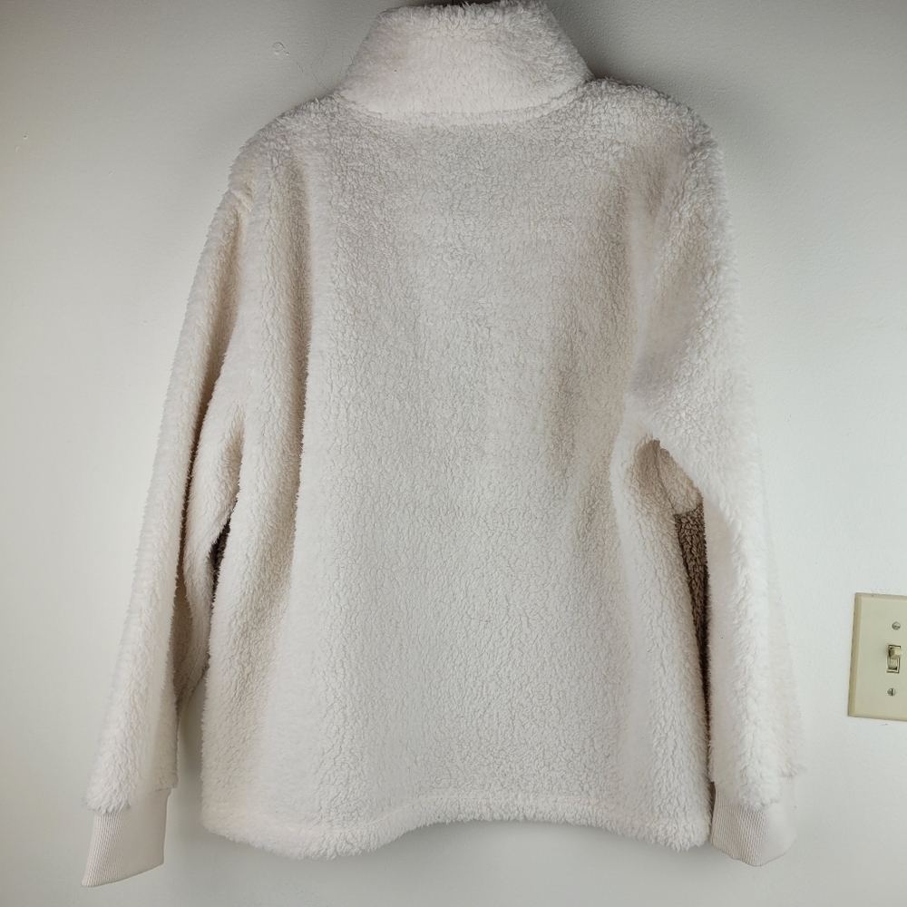 Calvin Klein ivory tan sherpa pullover gold snaps logo cabin core cozy casual L - Picture 4 of 11